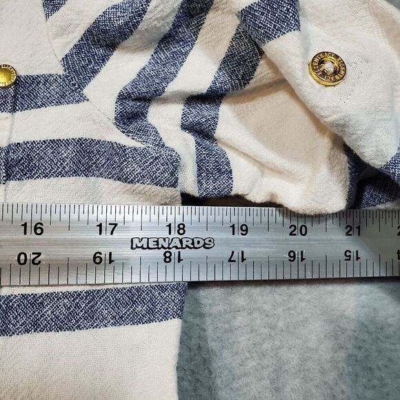 Ellen Tracy Top Womens Medium White Blue Striped Linen Blend Roll Tunic 1/4 Zip - Picture 4 of 9